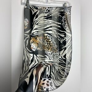 Vintage Y2K 90s  Boho Leopard Print Graphic Silk blend Satin unbranded Scarf